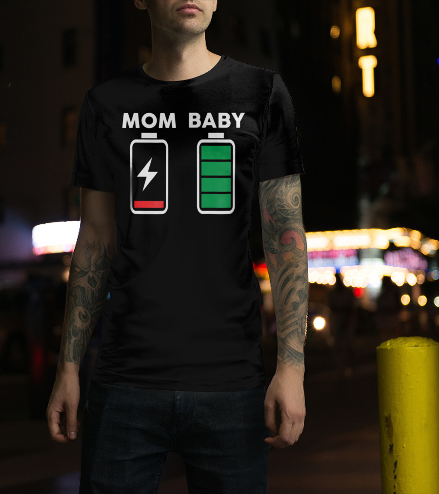 Mom Baby Battery Drained Full Charge Icons T-Shirt