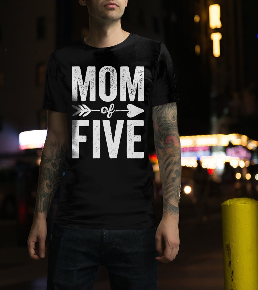 Mom Of Five Arrow Heart T-Shirt
