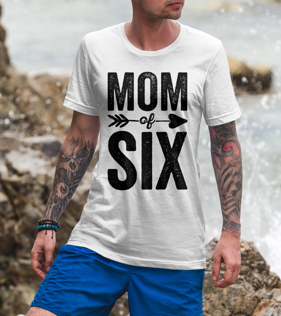 Mom Of Six Arrow Typography T-Shirt