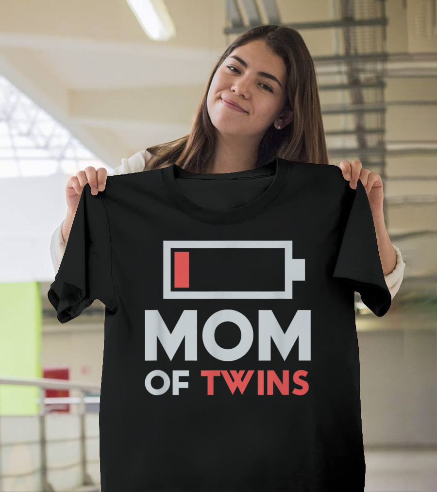 Mom Of Twins Low Battery Icon From Son Daughter Twin Mothers T-Shirt