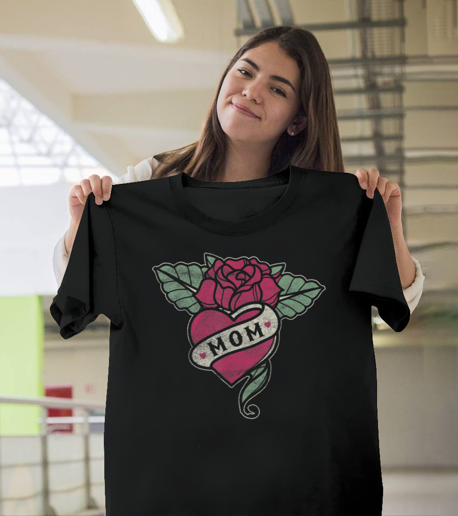 Mom Tattoo Heart Red Rose T-Shirt