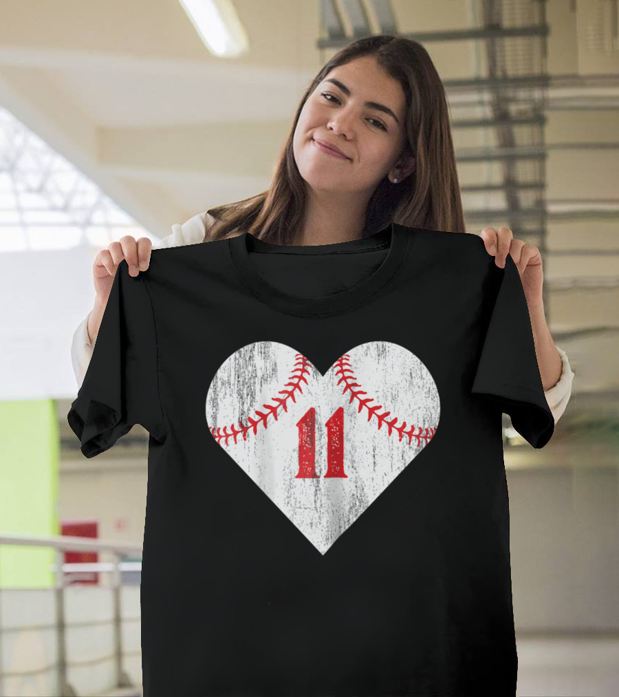 Number 11 Heart Baseball Softball T-Shirt