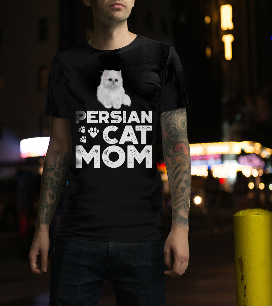 Persian Cat Mom With Paw And Heart Design For Female Cat Owners T-Shirt