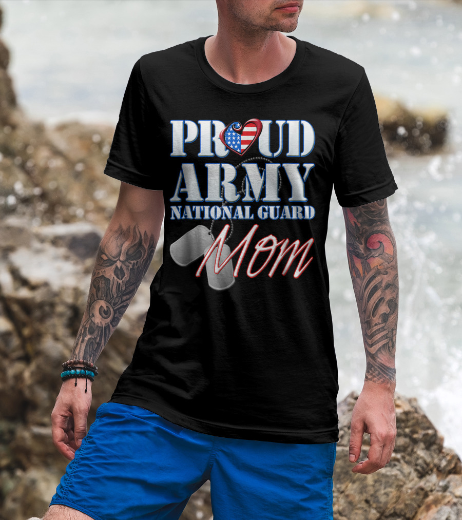 Proud Army National Guard Mom USA Heart Dog Tags T-Shirt
