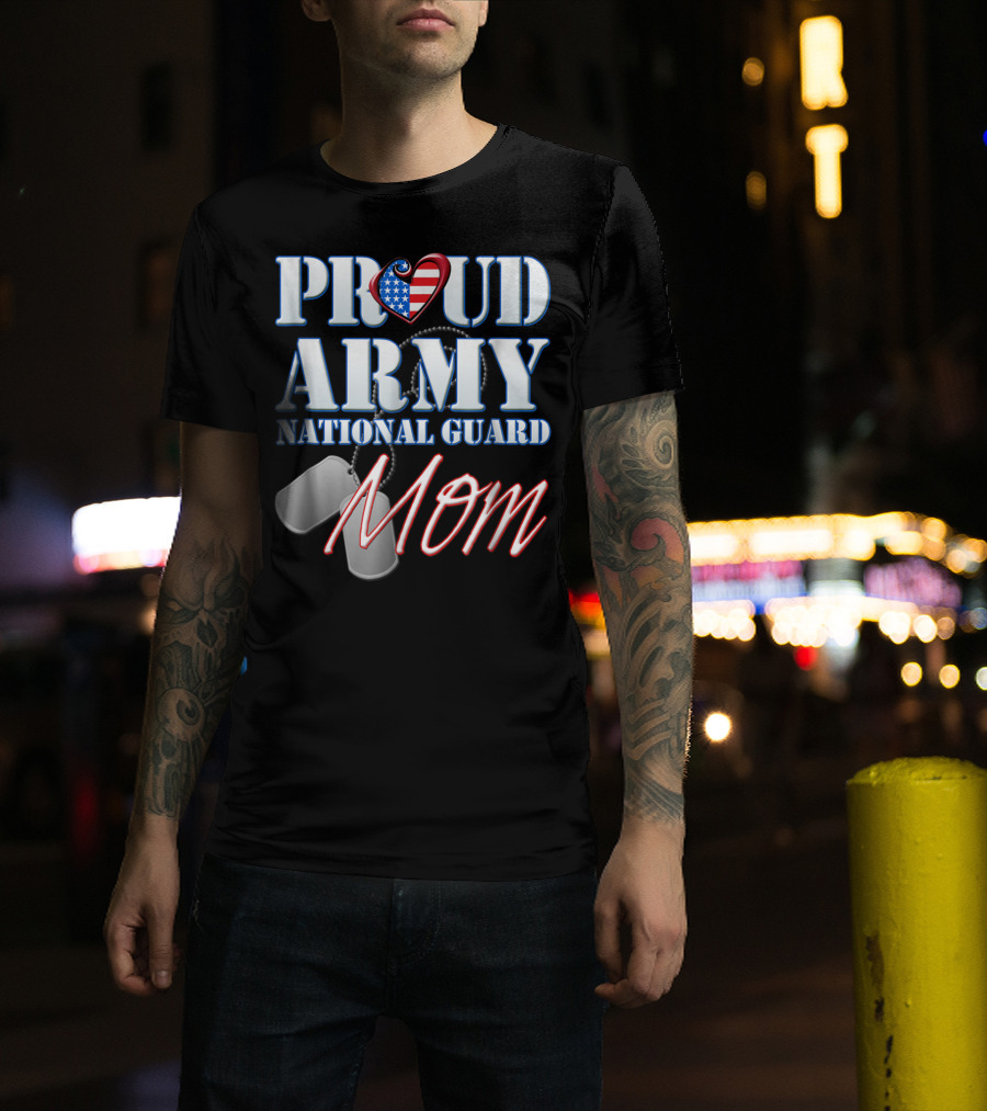 Proud Army National Guard Mom USA Heart Dog Tags T-Shirt