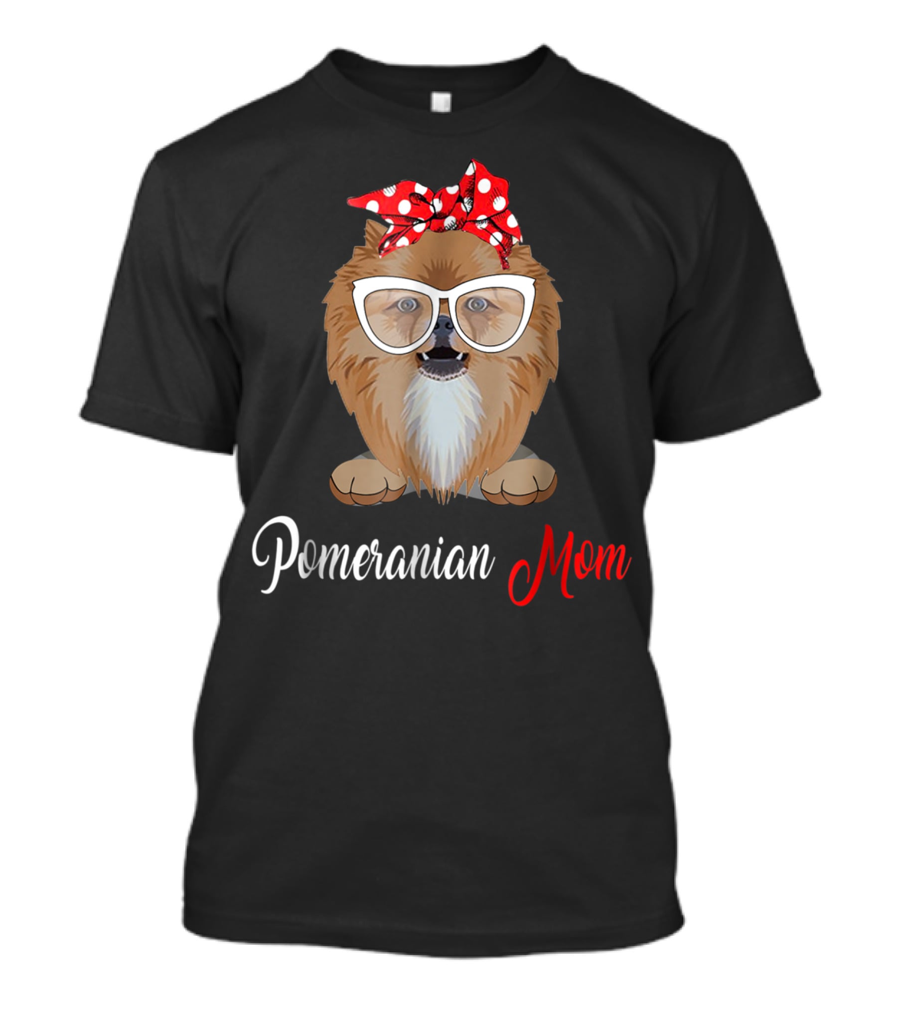 Pomeranian Mom With Polka Dot Bow And Glasses Fashion T-Shirt