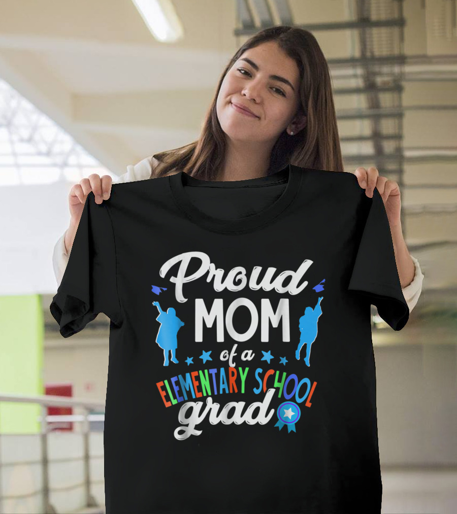 Proud Mom Of A Elementary School Grad Colorful Silhouettes And Stars T-Shirt