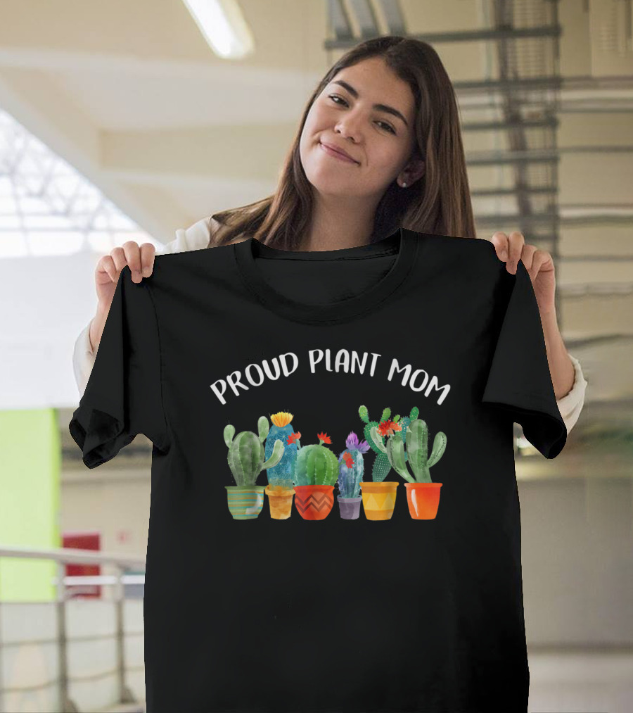 Proud Plant Mom Multicolored Cactus Collection T-Shirt
