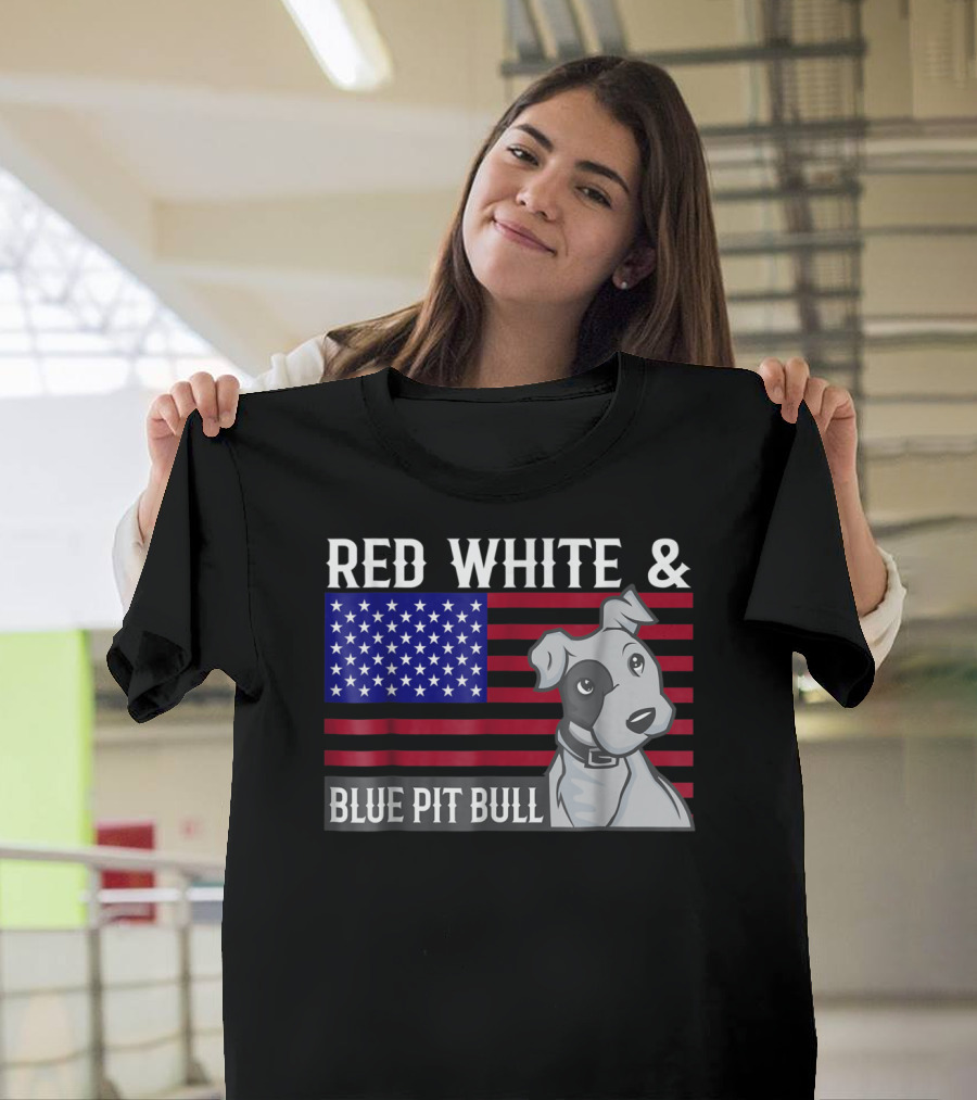 Red White Blue Pit Bull American Flag T-Shirt