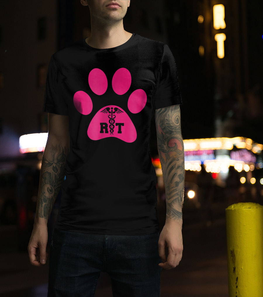 Respiratory Therapy Pink RT Caduceus Dog Paw T-Shirt