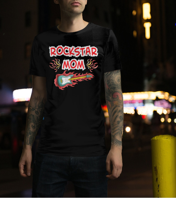 Rockstar Mom Electric Guitar Fire Design Rock Fan T-Shirt