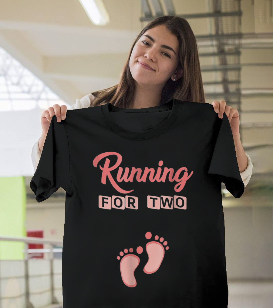 Running For Two Pregnancy Humor Footprint T-Shirt