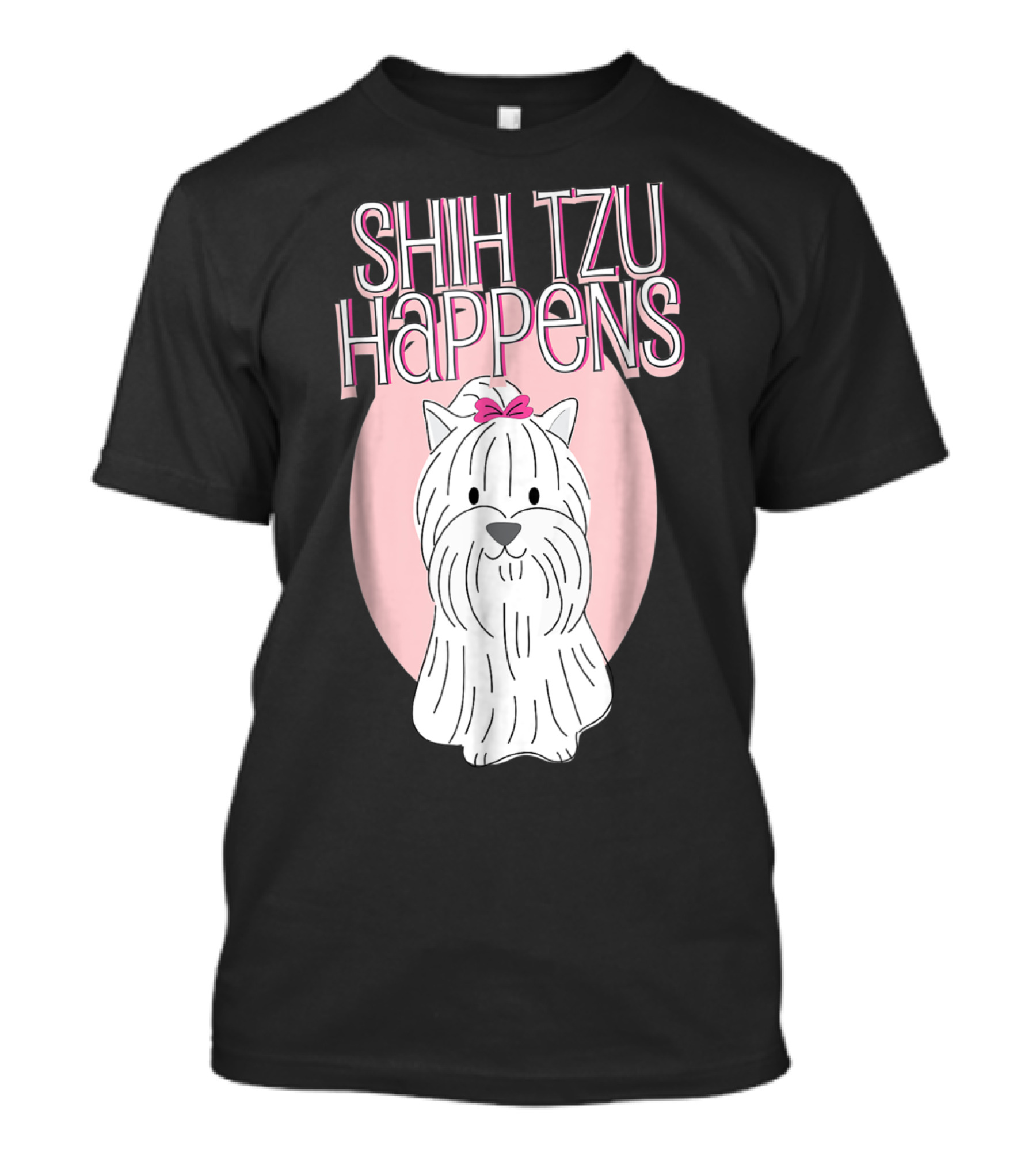 Shih Tzu Happens Dog Pink Bow Oval Background T-Shirt