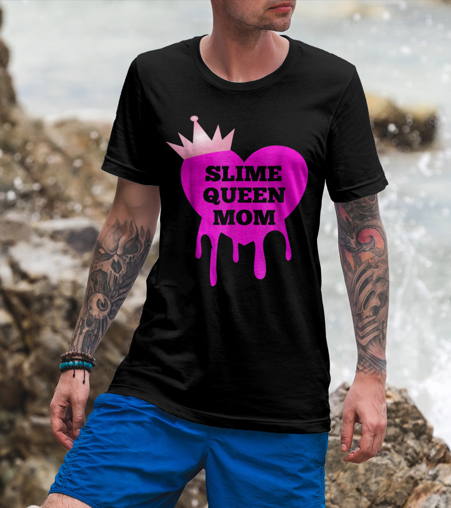 Slime Queen Mom Heart With Crown Birthday Theme Party Girl Tween T-Shirt