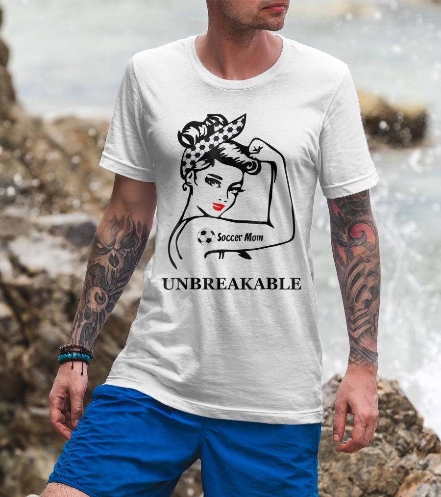 Unbreakable Soccer Mom With Soccer Ball Headscarf And Tattoo T-Shirt