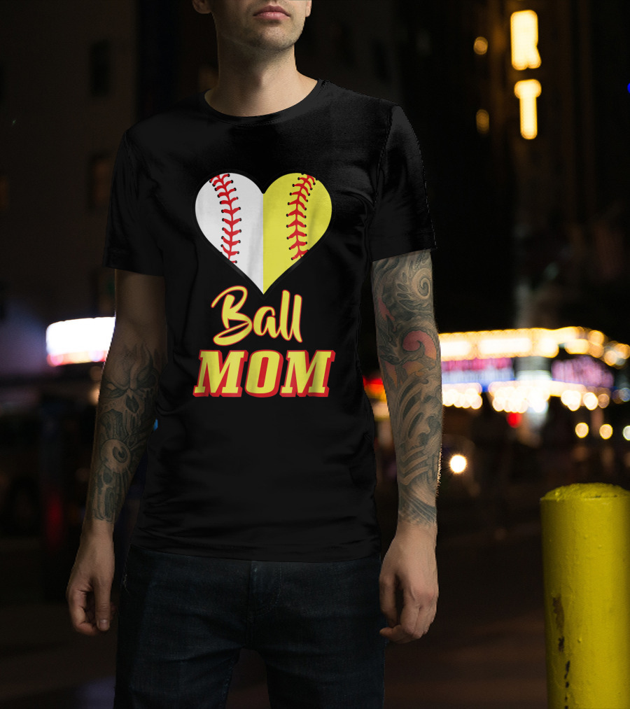 Ball Mom Softball Baseball Heart T-Shirt