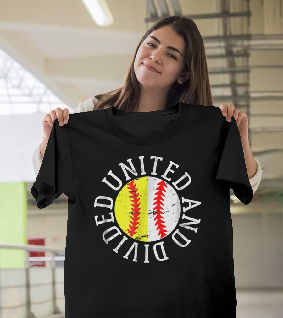 Softball Baseball United And Divided Cool Cute Son Daughter T-Shirt