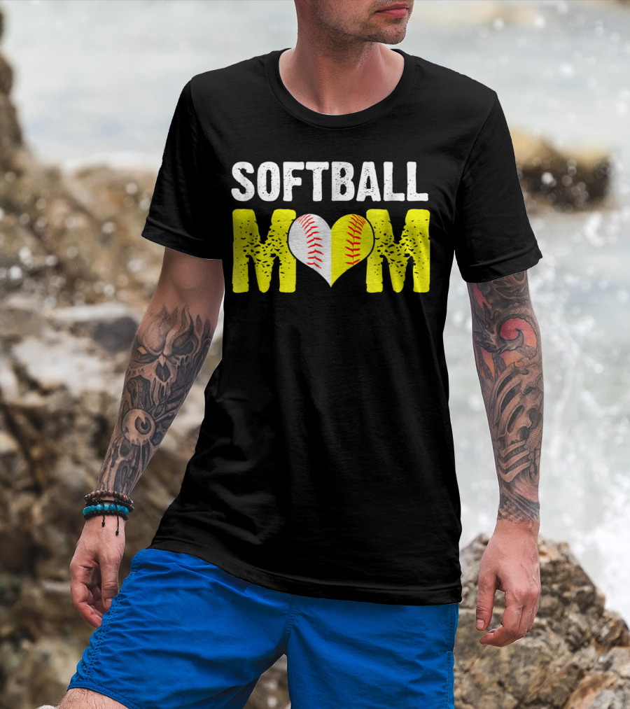Softball Mom Heart Baseball T-Shirt