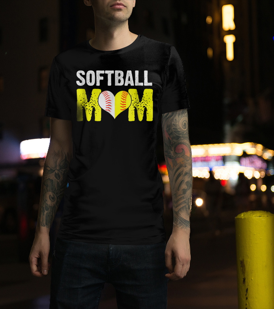 Softball Mom Heart Baseball T-Shirt