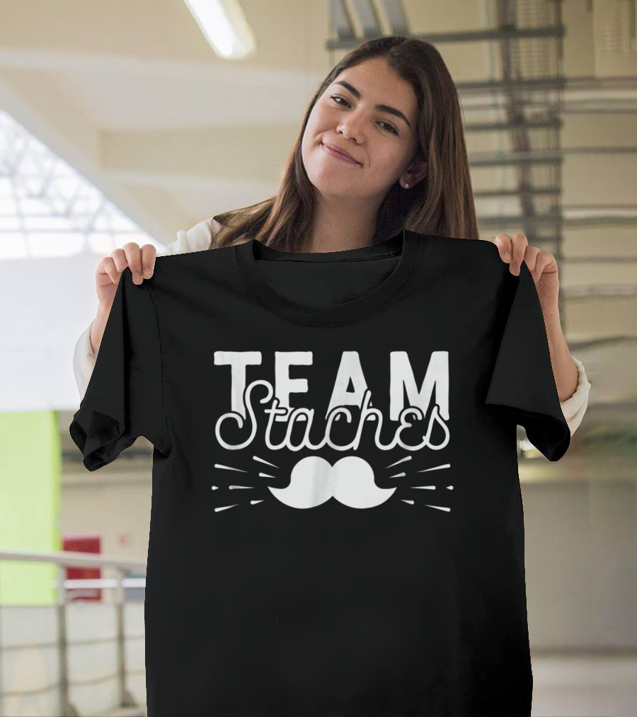 Team Staches Gender Reveal Dad Auntie T-Shirt