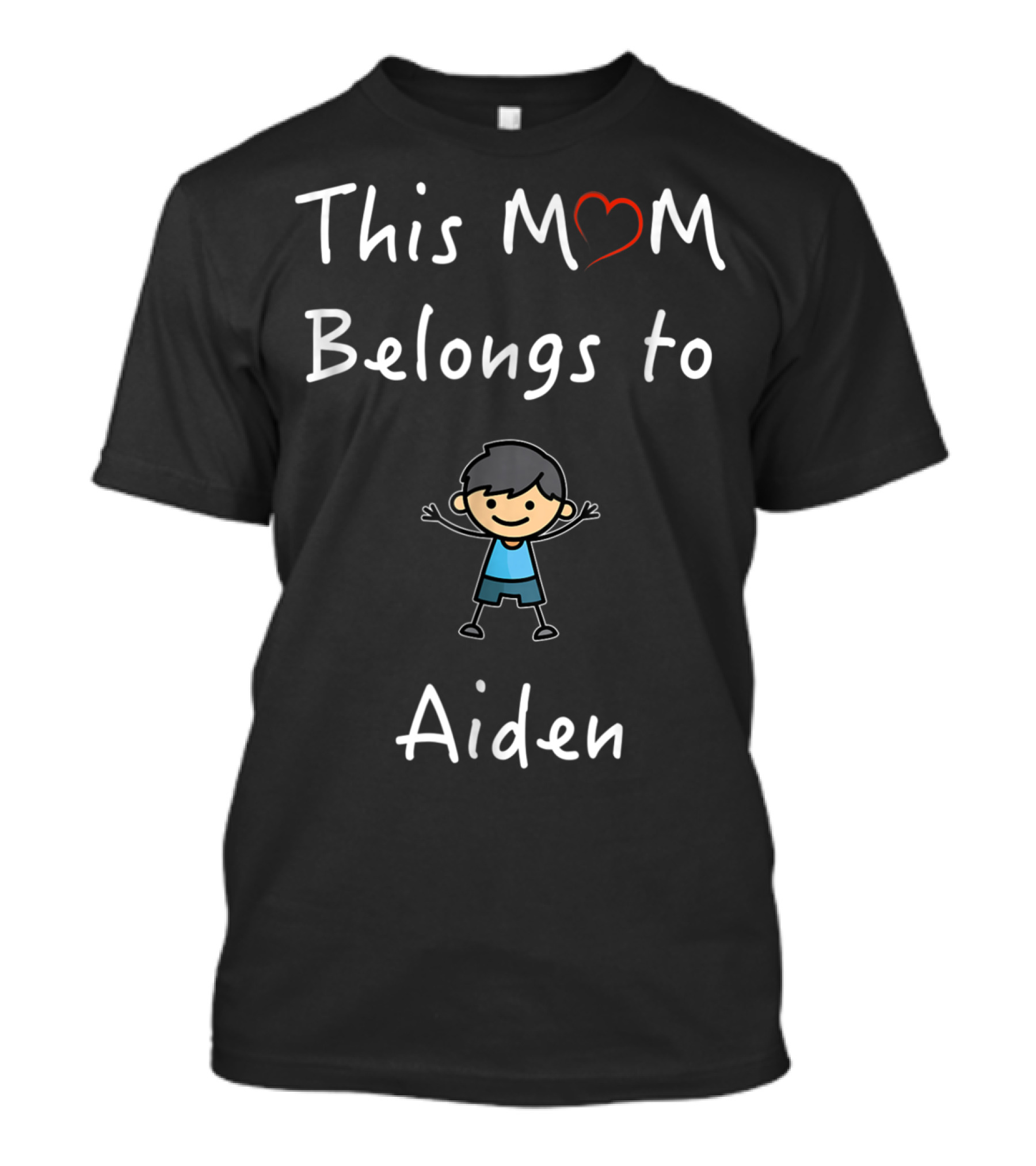 This Mom Belongs To Aiden Mother Love Son With Heart And Cartoon Boy T-Shirt