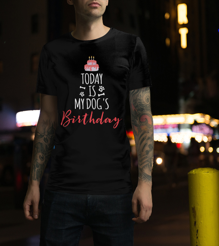 Today Is My Dog's Birthday Cake Candles Paw Prints Bones T-Shirt