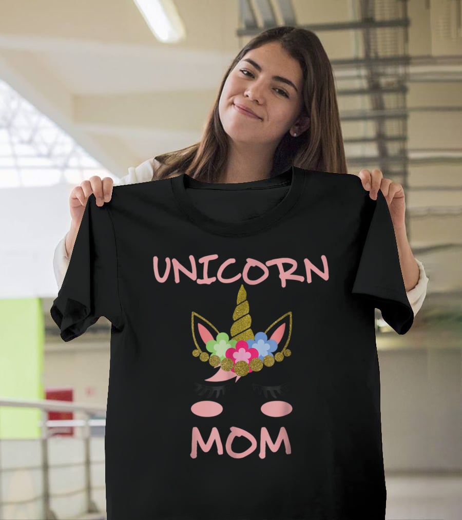Unicorn Mom Glitter Floral Headband Funny Cute Unicorn T-Shirt