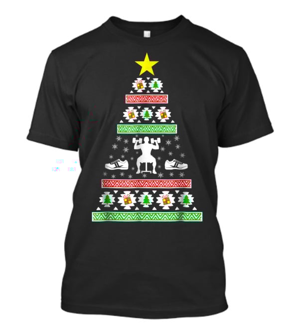 Christmas Tree Gym Lover Ugly Sweater Fitness Squats Shoes T-Shirt