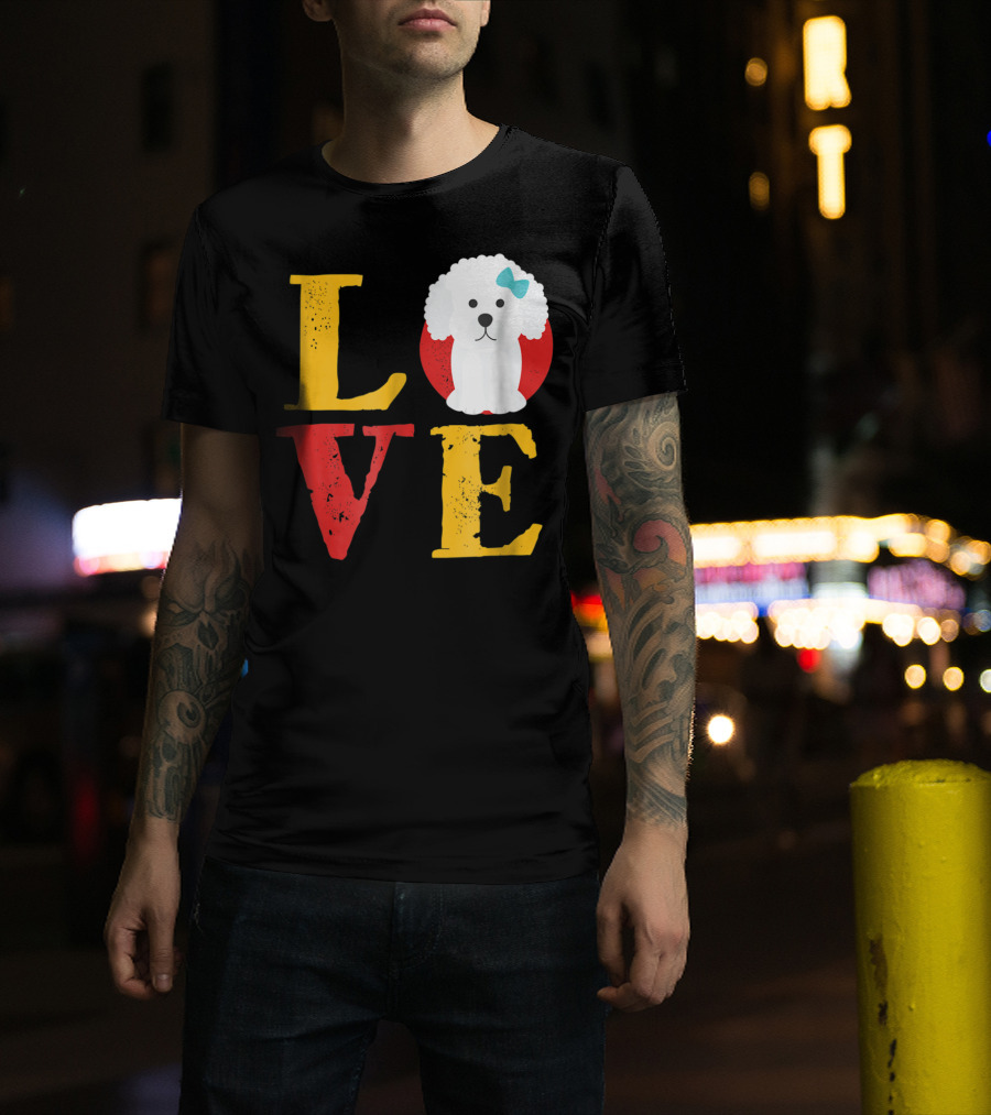 LOVE Bichon Frise Puppy With Blue Bow T-Shirt