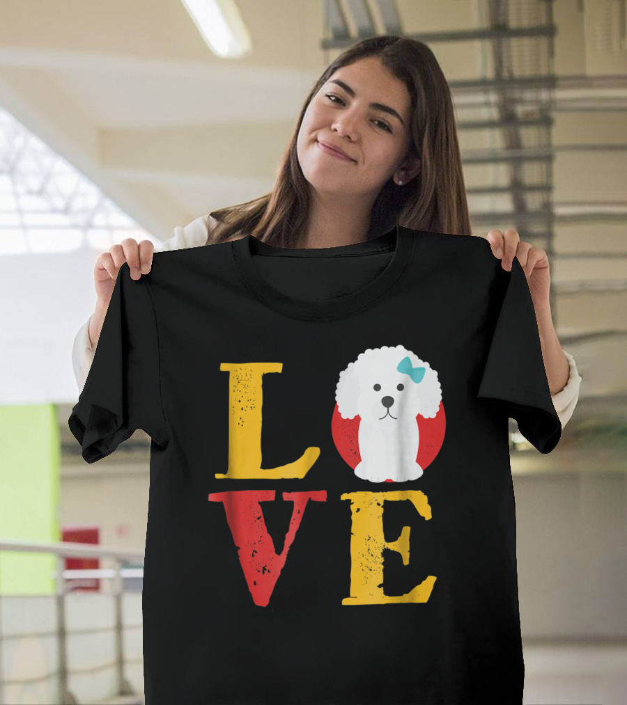 LOVE Bichon Frise Puppy With Blue Bow T-Shirt