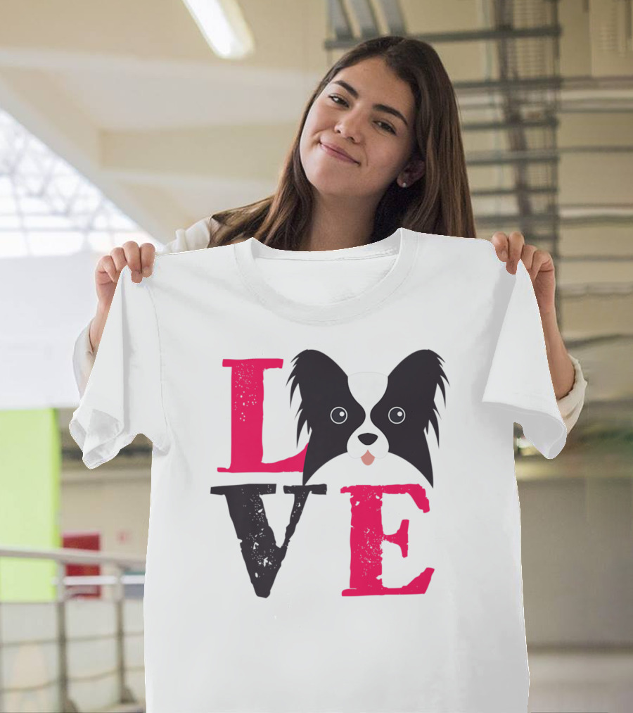 I Love Papillion Puppy Mom And Dad Love Papillon Dog T-Shirt