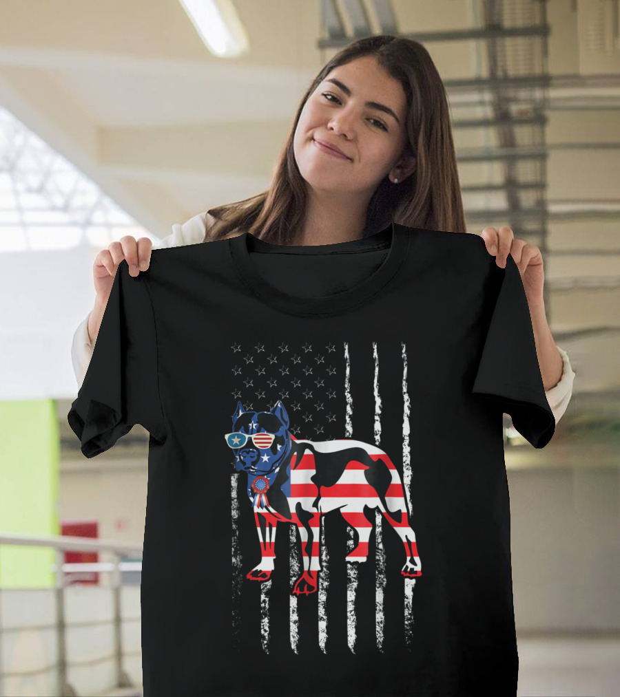 USA Flag Pitbull Dog Patriotic Design For Pitbull Owners78 T-Shirt
