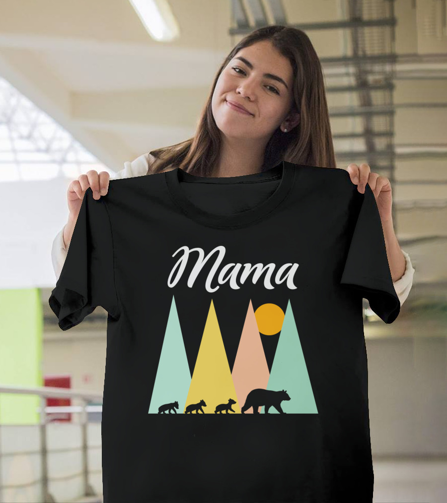 Mama Bear with Three Cubs Camping in the Mountains T-Shirt
