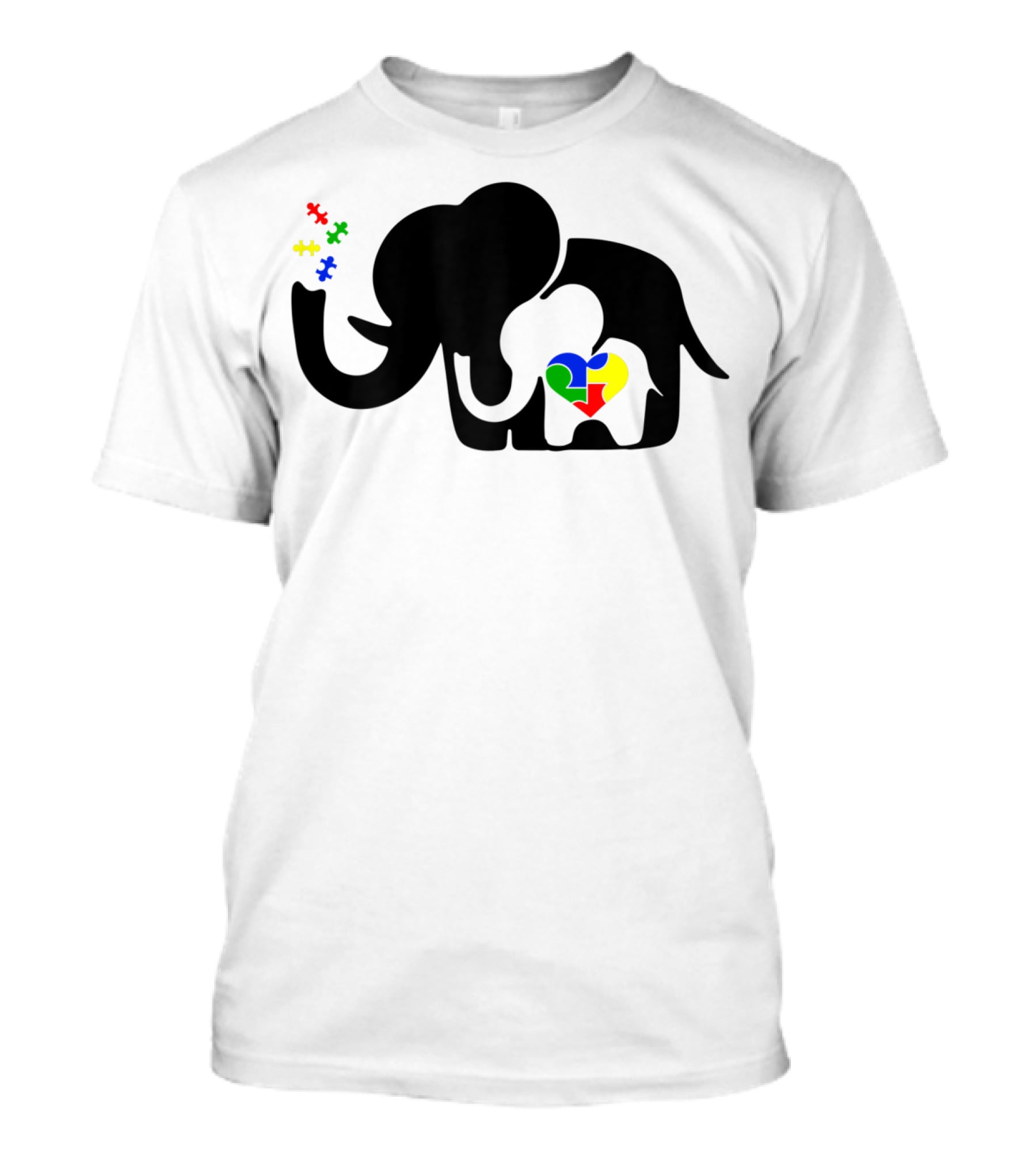 Autism Awareness Elephant With Puzzle Heart And Baby Elephant For Autism Mom T-Shirt