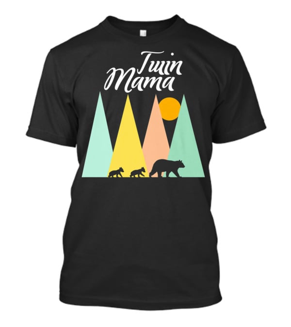 Twin Mama Bear With Cubs In Colorful Forest Scene T-Shirt