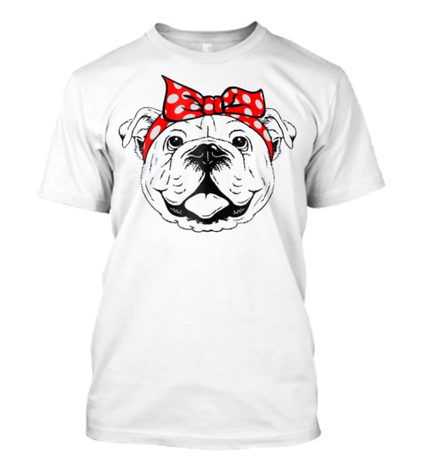 Bulldog Mom Funny Dog Red Polka Dot Bow T-Shirt