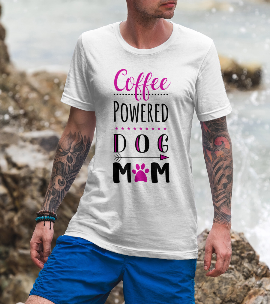 Coffee Powered Dog Mom Paw Print Arrow Stars T-Shirt