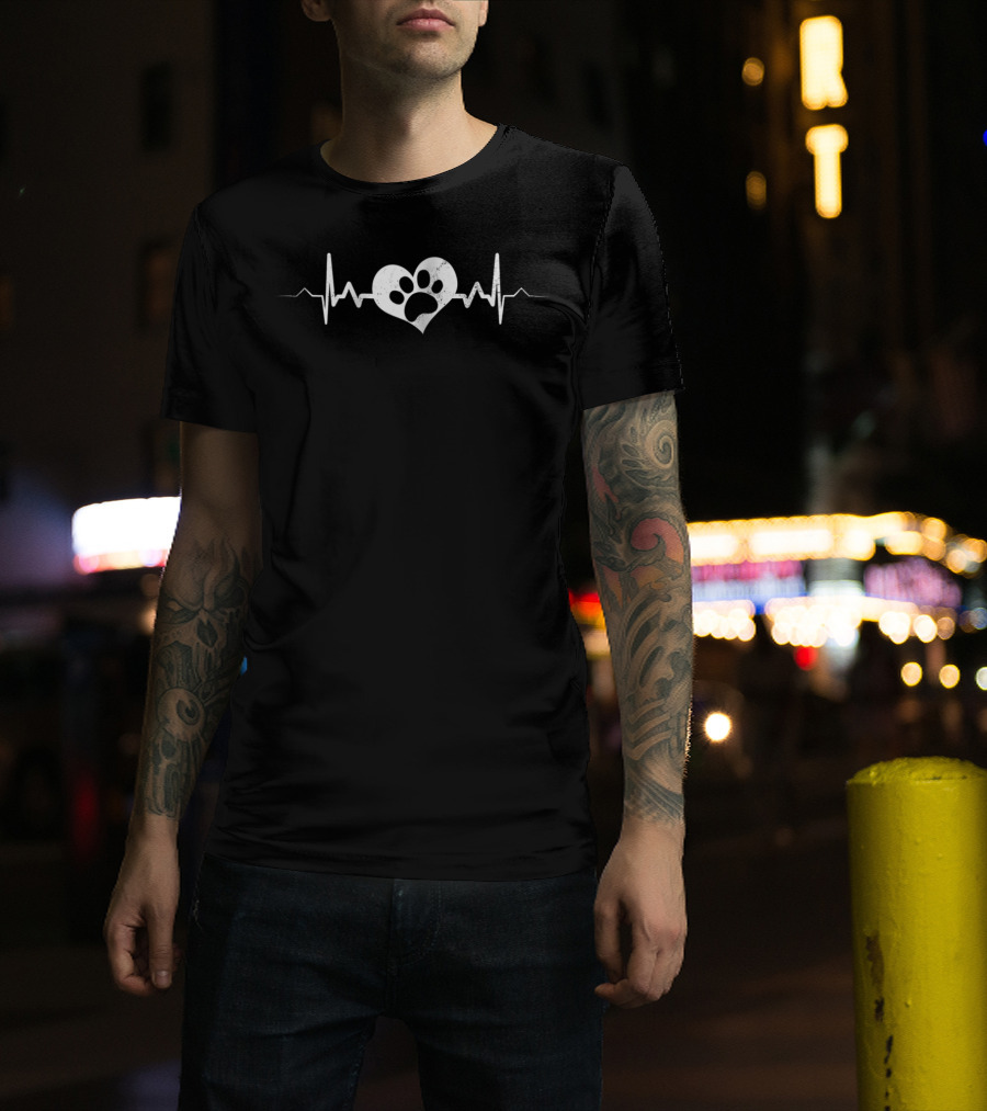 Dog Paw Heartbeat Heart Love Mom Adopt Rescue Iconic T-Shirt