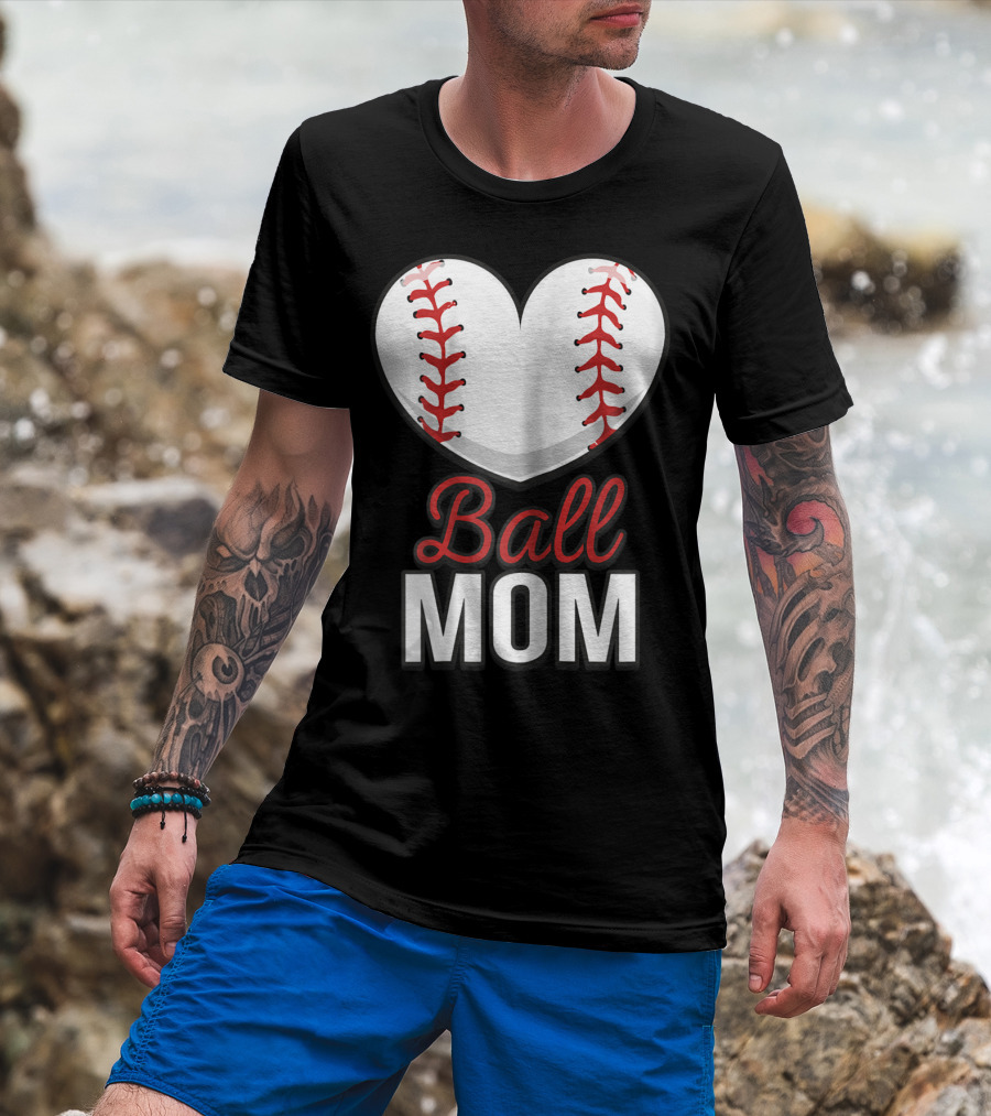 Ball Mom Heart Baseball Softball Mom T-Shirt