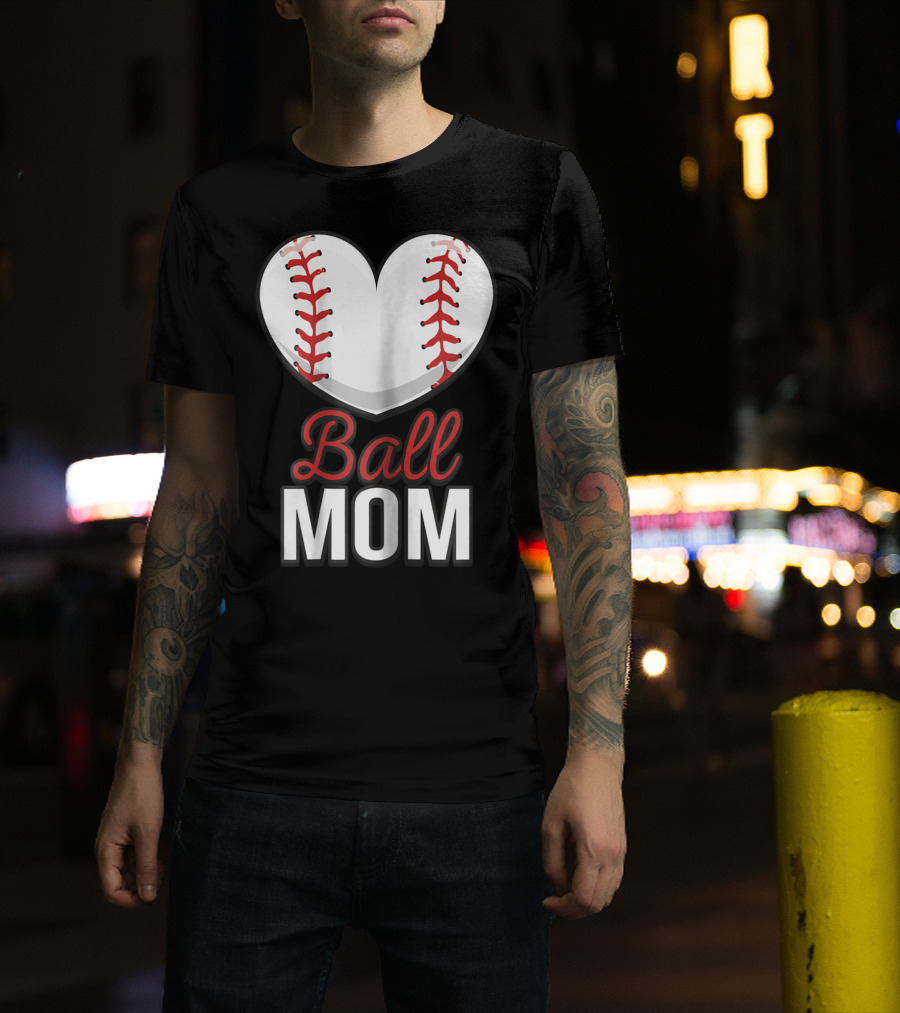 Ball Mom Heart Baseball Softball Mom T-Shirt
