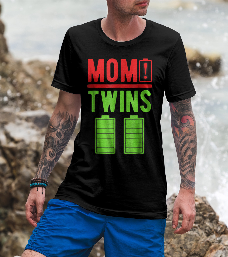 Mom Twins Battery Life Depleted Funny Twins Mom T-Shirt