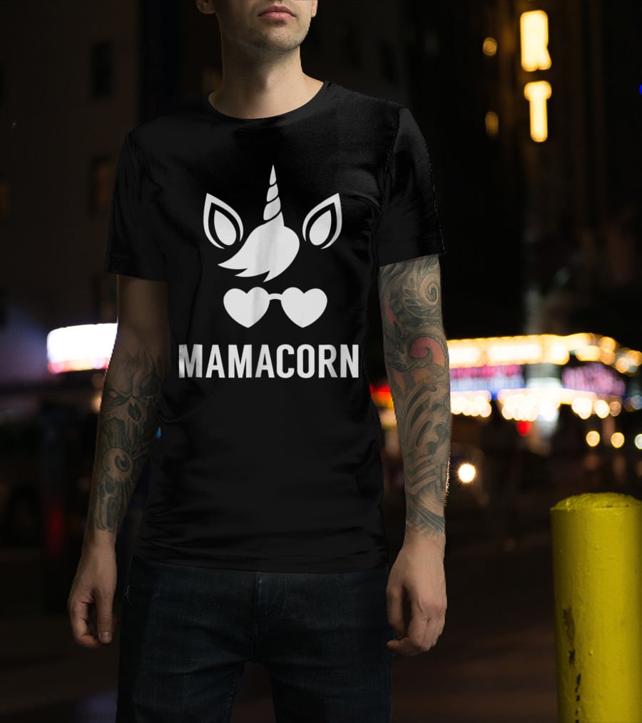 Funny Mamacorn Unicorn Heart Sunglasses T-Shirt