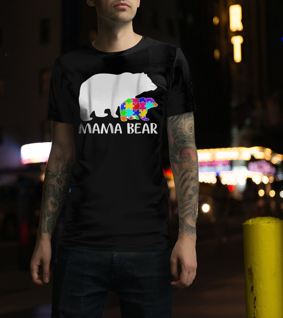 Mama Bear Puzzle Piece Autism Awareness Mother7 T-Shirt