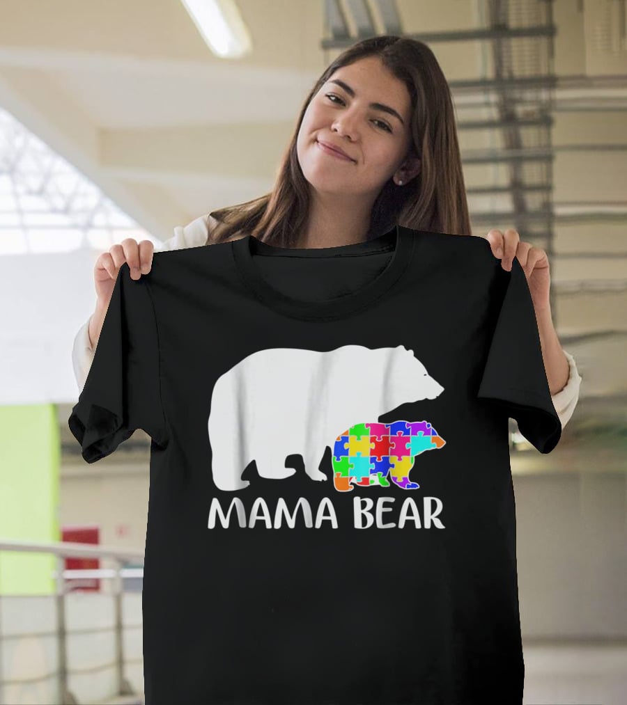Mama Bear Puzzle Piece Autism Awareness Mother7 T-Shirt