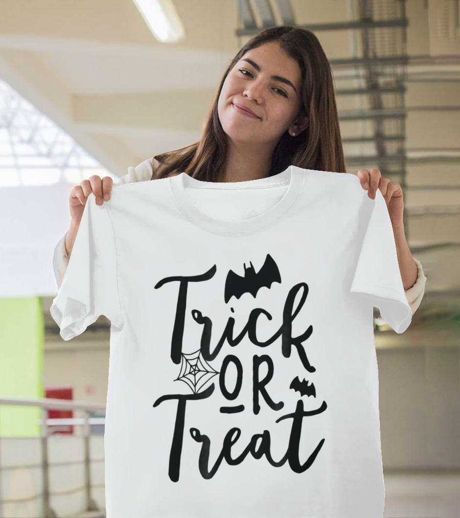 Trick Or Treat Halloween Kids Dad Teacher Mom Wife4 Spooky Bat And Cobweb T-Shirt