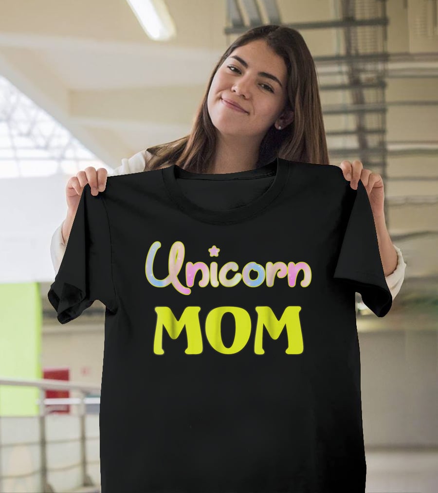 Unicorn Mom Magic Star Pastel Neon Lettering T-Shirt