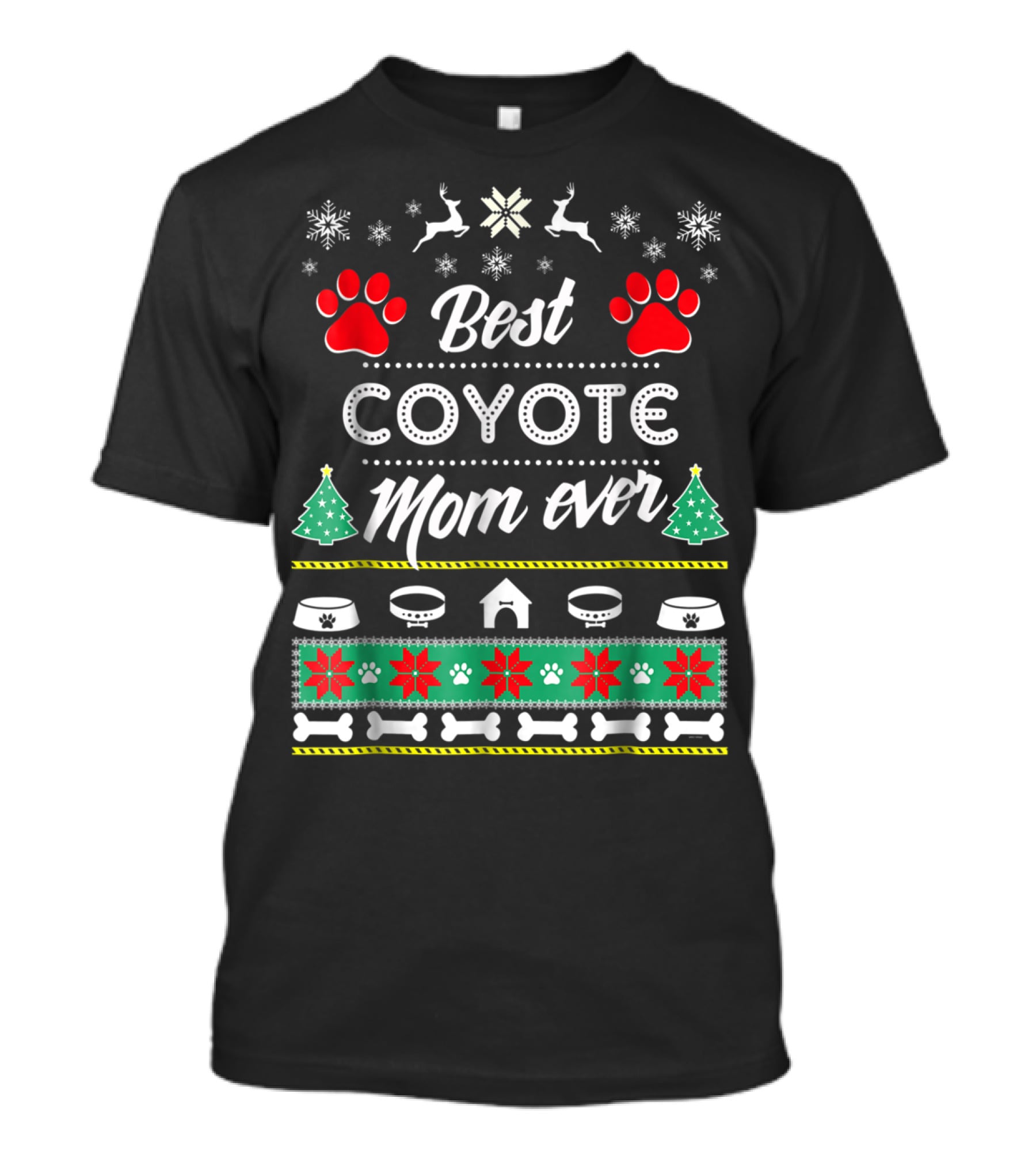 Best Coyote Mom Ever Christmas Dog Paw Snowflakes Reindeer T-Shirt