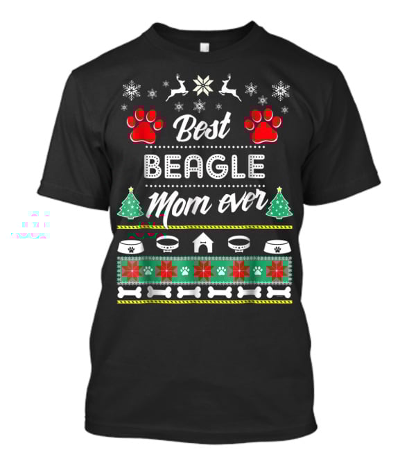 Best Beagle Mom Ever Christmas Paw Print Snowflakes T-Shirt