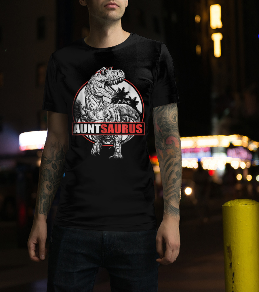 AuntSaurus Dinosaur Aunt Saurus T-Rex Glasses Jungle Circle T-Shirt