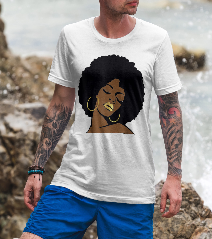 Black Girl Magic Afro Diva Gold Lips Melanin Mom Wife37 Bold Gold Accents T-Shirt